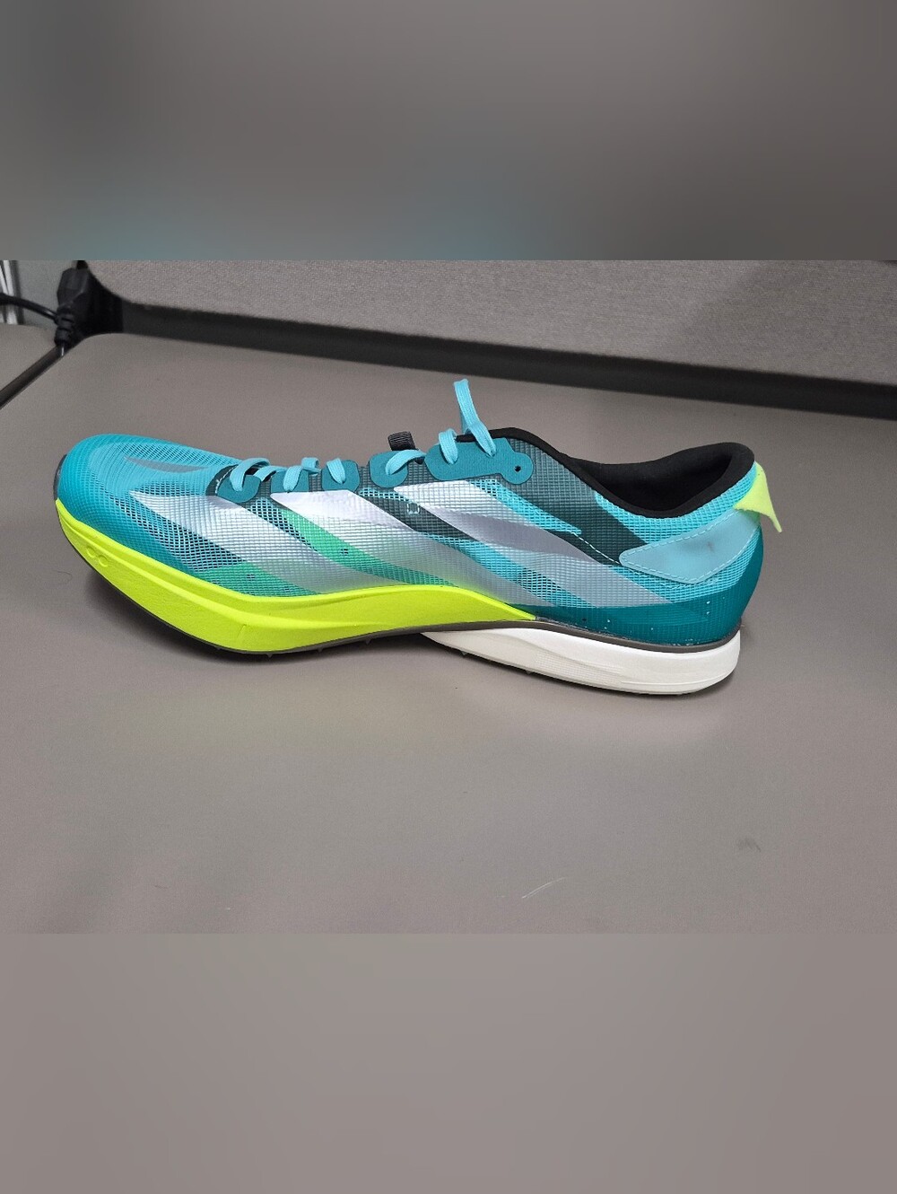 Adidas Unisex Adizero Avanti XC Spikes, Flash Aqua/Zero Met/ Lucid Lemon - Picture 7 of 14